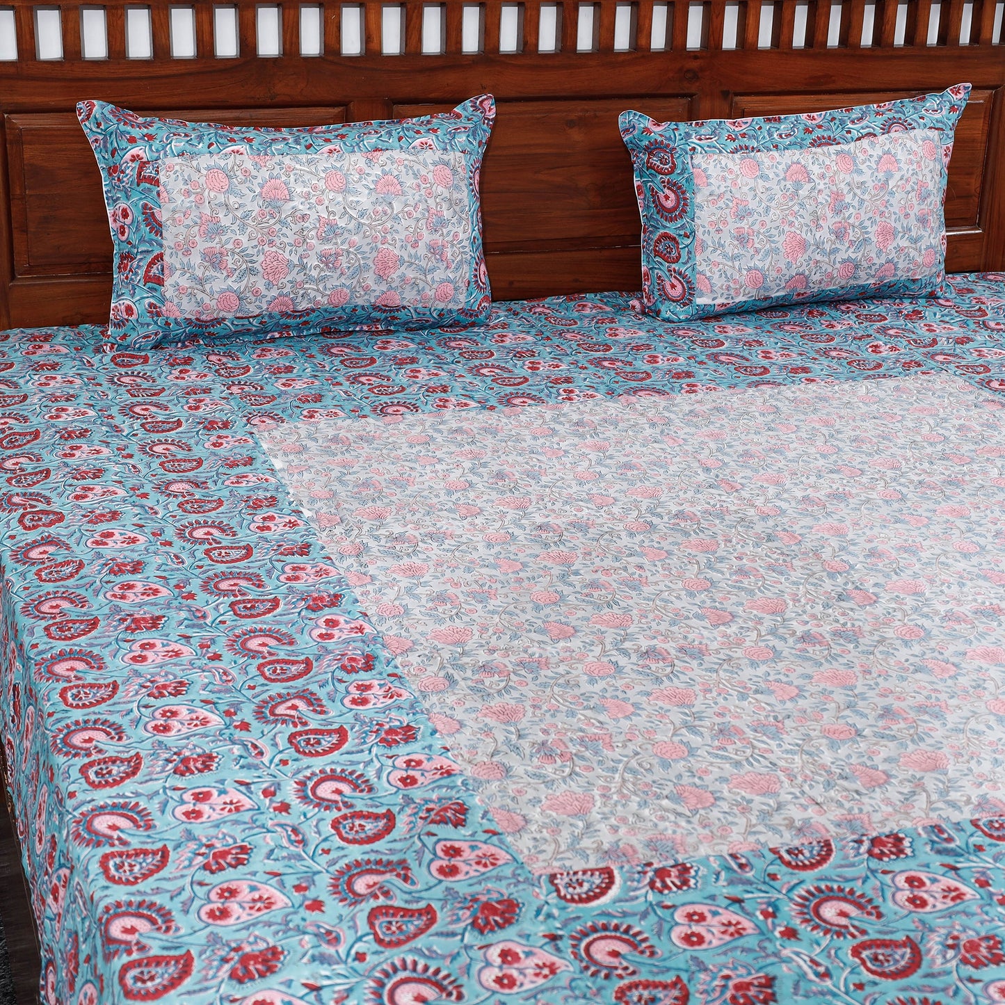 Buy Block Print Patchwork Cotton Sanganeri Bed Sheet