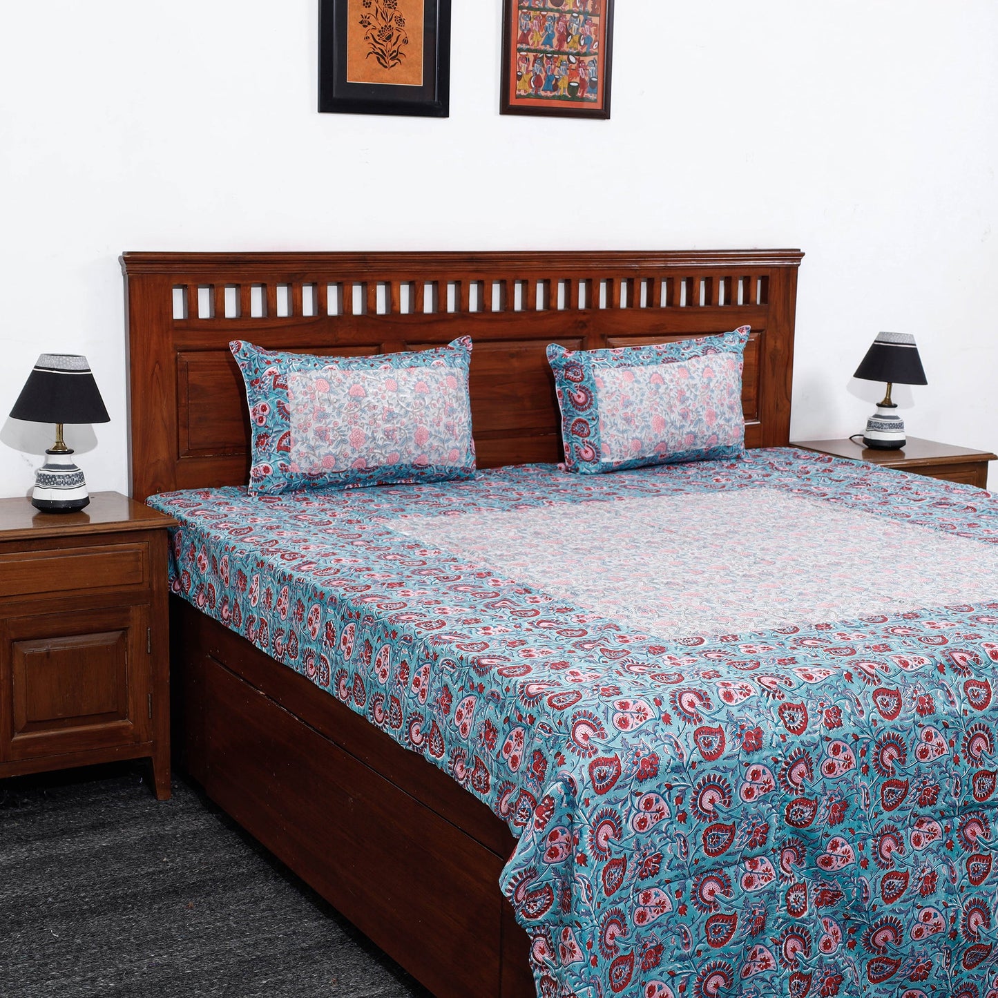 Buy Block Print Patchwork Cotton Sanganeri Bed Sheet