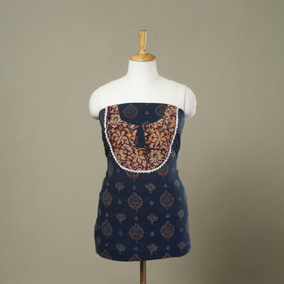 Buy Blue Ajrakh Print Patchwork Cotton Kurta Material