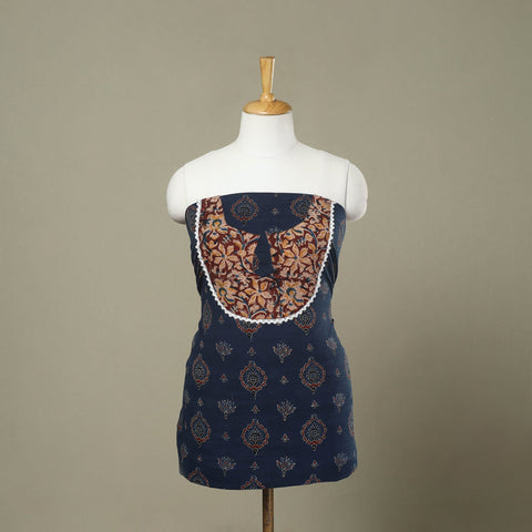 Buy Blue Ajrakh Print Patchwork Cotton Kurta Material