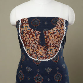 Buy Blue Ajrakh Print Patchwork Cotton Kurta Material