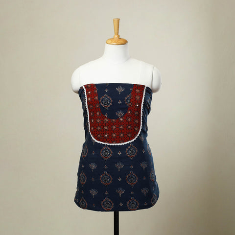  Blue Ajrakh Print Patchwork Cotton Kurta Material