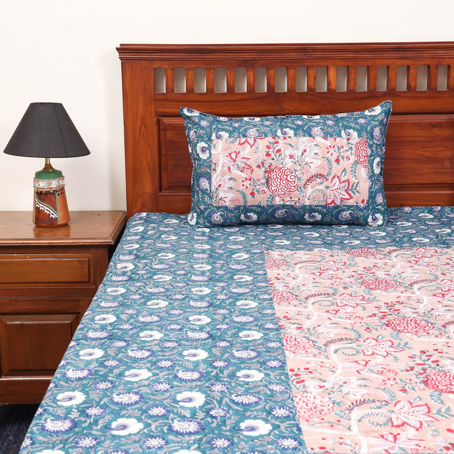 Patchwork hand double sanganeri bedsheet set (108 x 90 in)