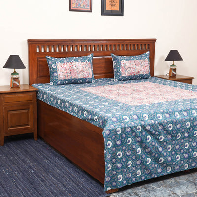 Patchwork hand double sanganeri bedsheet set (108 x 90 in)