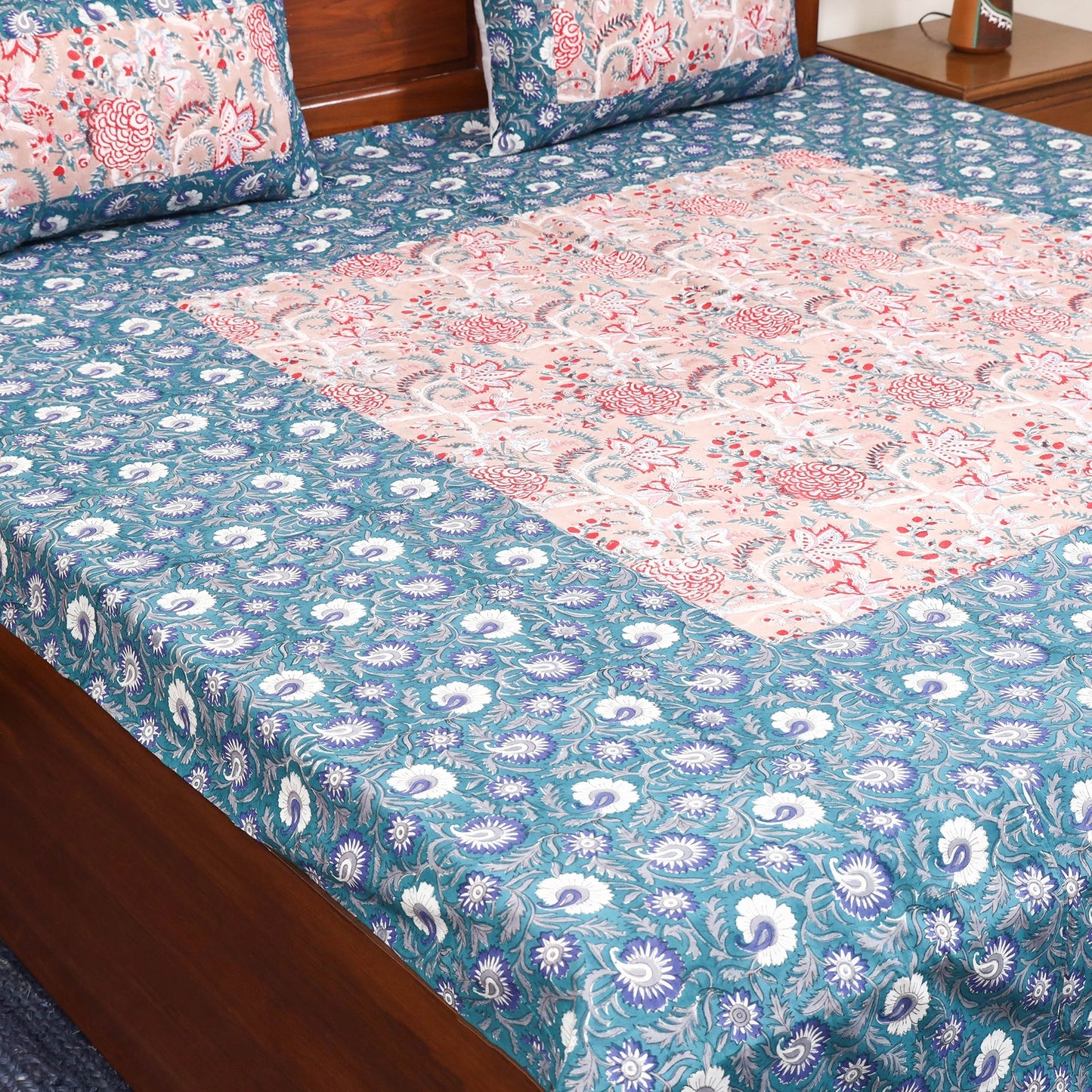 Patchwork hand double sanganeri bedsheet set (108 x 90 in)