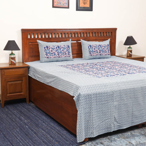 Patchwork hand double sanganeri bedsheet set (108 x 90 in)