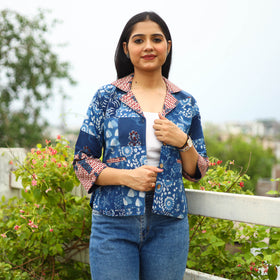  Patchwork Indigo Bagru Print Women's Jacket