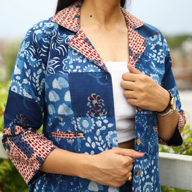  Patchwork Indigo Bagru Print Women's Jacket