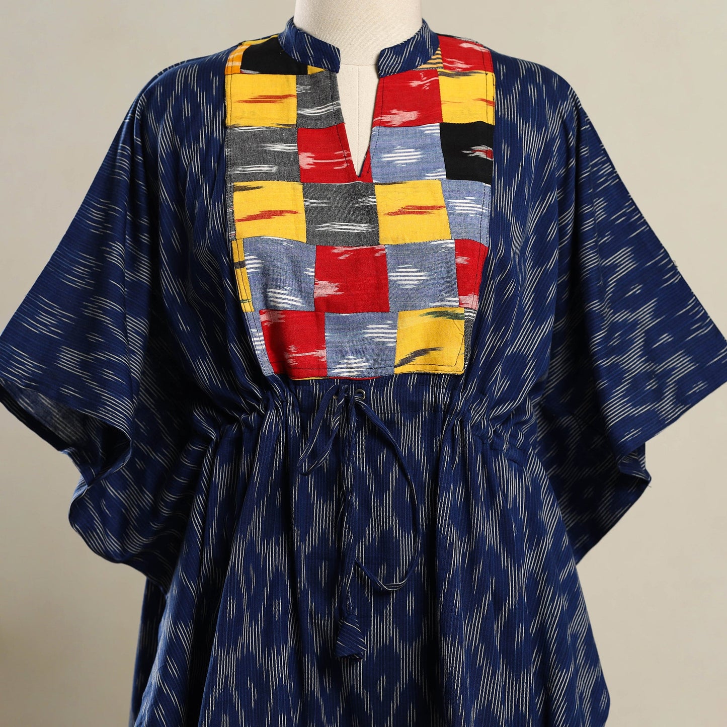 Buy Patchwork Blue Pochampally Ikat Cotton Kaftan (Short)