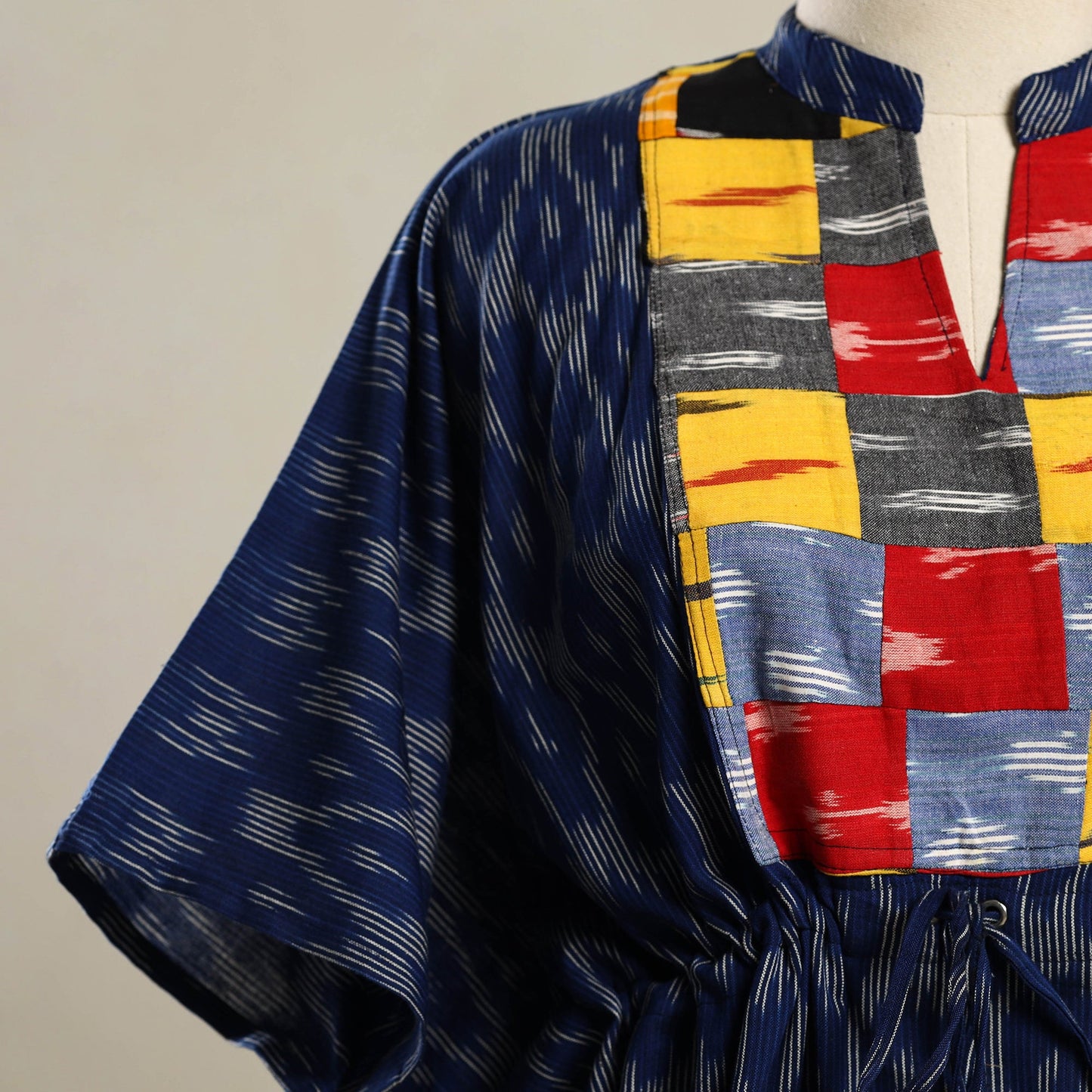 Buy Patchwork Blue Pochampally Ikat Cotton Kaftan (Short)