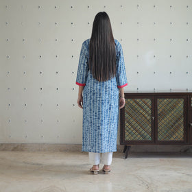 Blue Patchwork Tie & Dye Cotton Straight Shibori Kurta for Women
