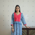 Blue Patchwork Tie & Dye Cotton Straight Shibori Kurta for Women