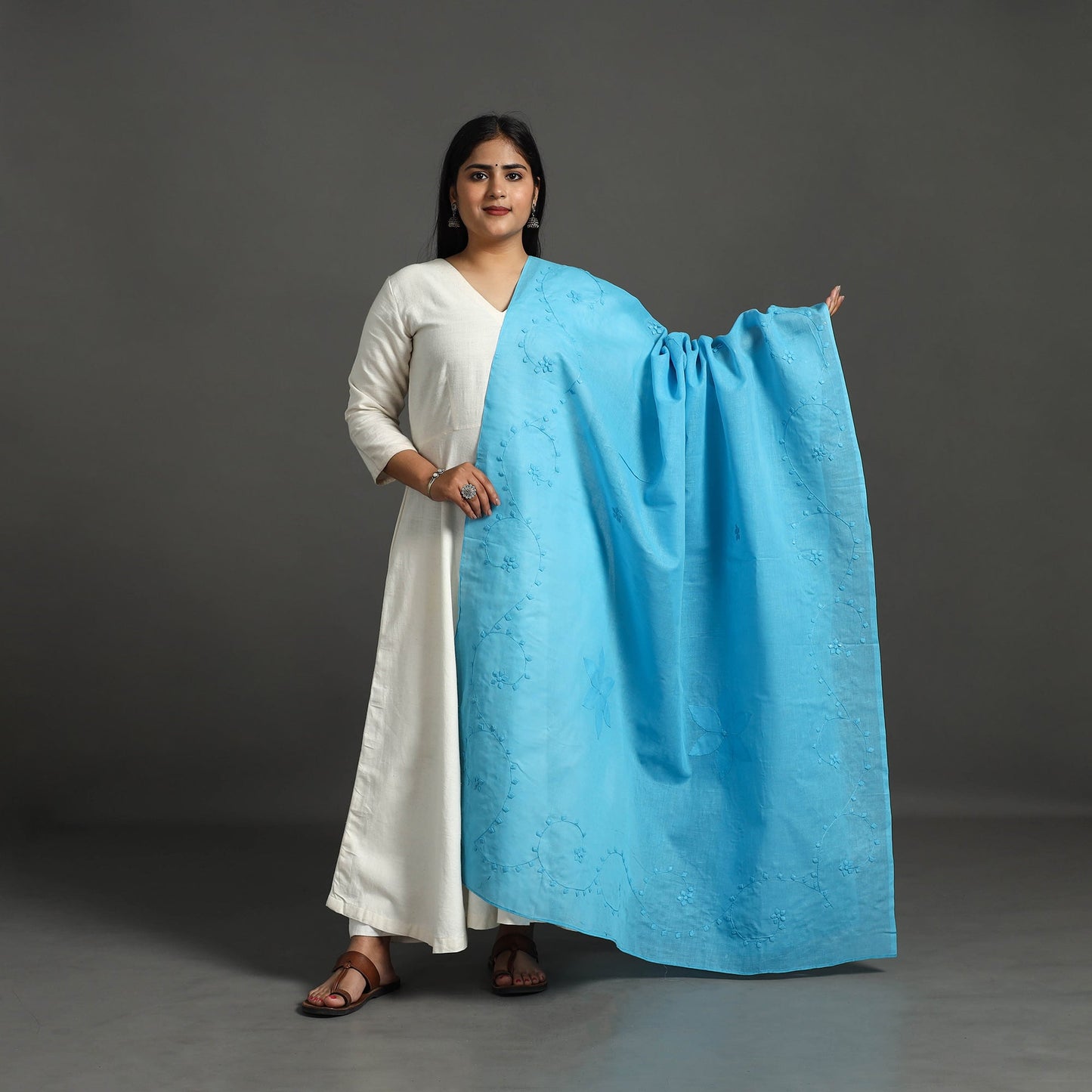 Buy Blue Patti Kaam Applique Work Pure Cotton Dupatta