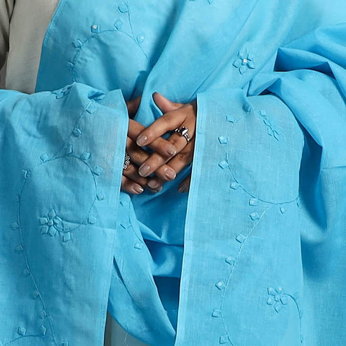 Buy Blue Patti Kaam Applique Work Pure Cotton Dupatta