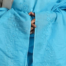 Blue - patti kaam applique work pure cotton dupatta