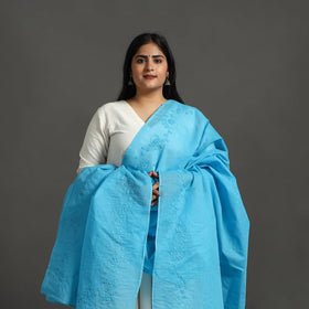 Blue - patti kaam applique work pure cotton dupatta