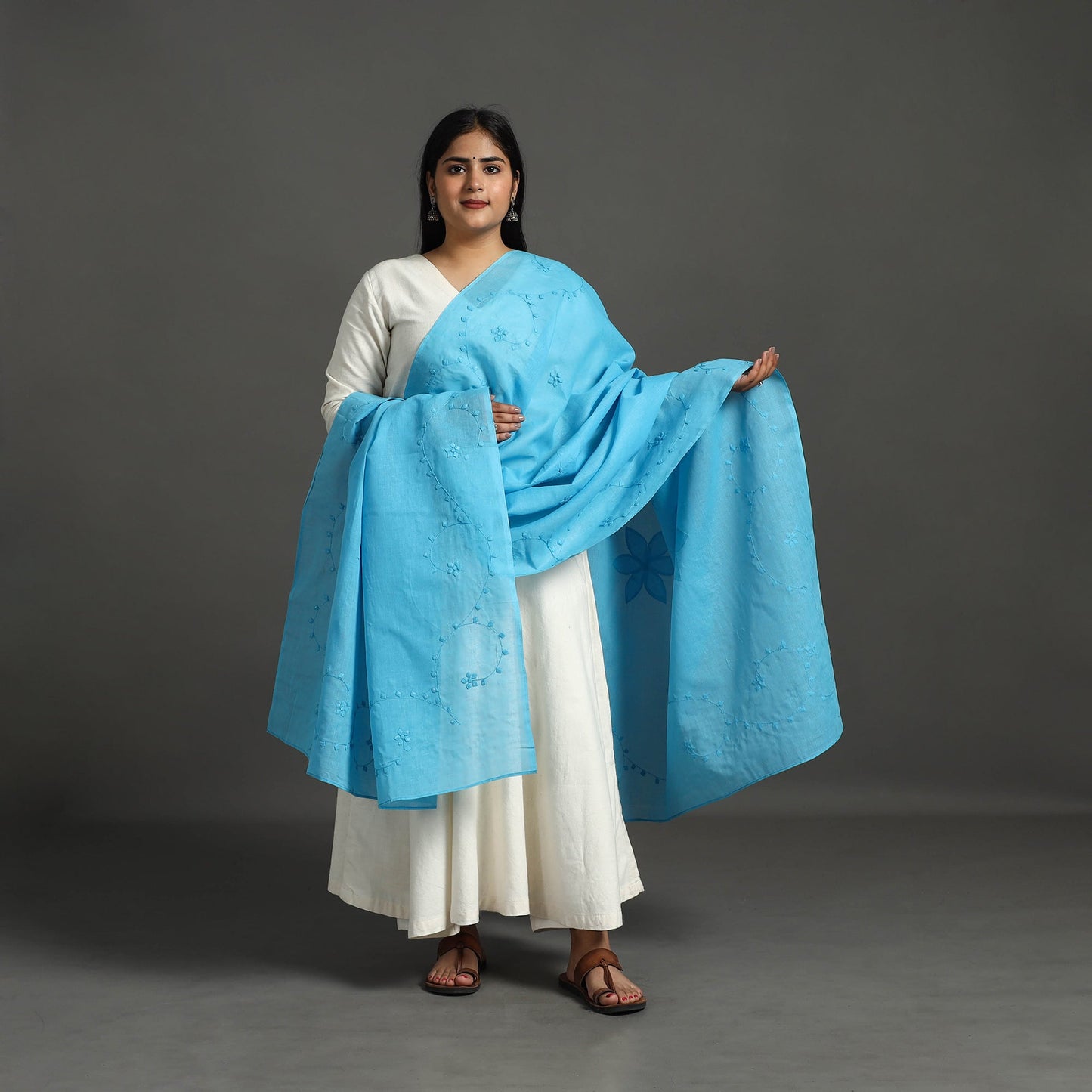 Buy Blue Patti Kaam Applique Work Pure Cotton Dupatta