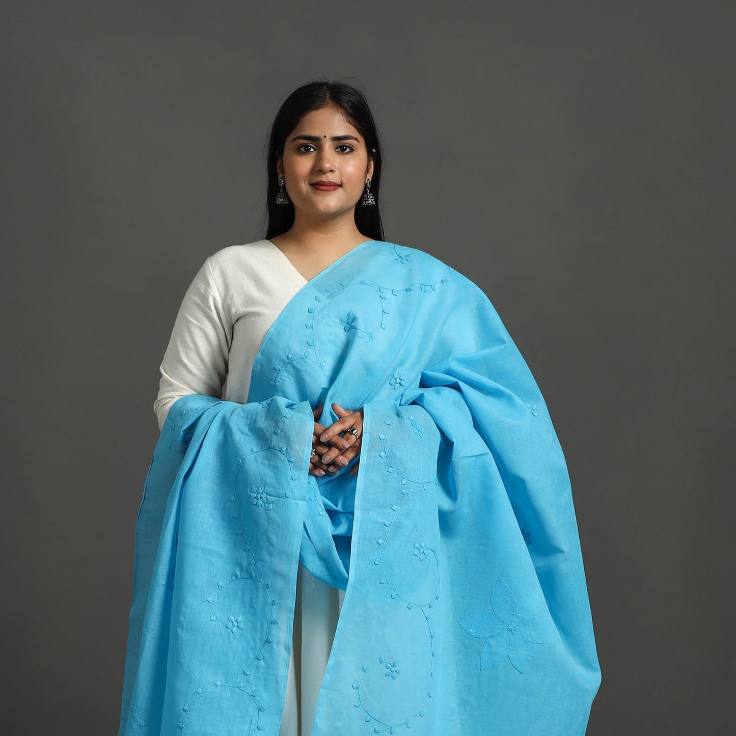 Buy Blue Patti Kaam Applique Work Pure Cotton Dupatta