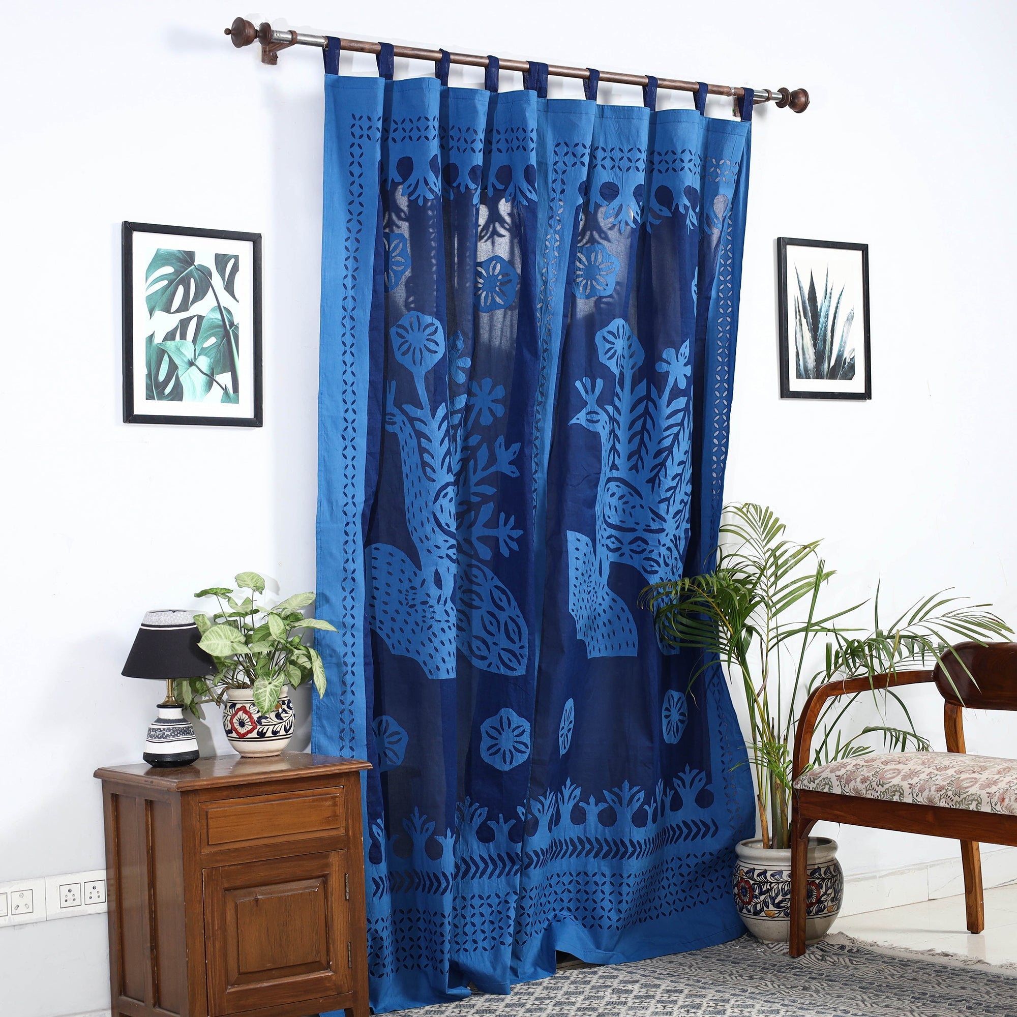 White - Applique Flower Cutwork Cotton Door Curtain from Rampur (7 x 3 feet) (single piece)