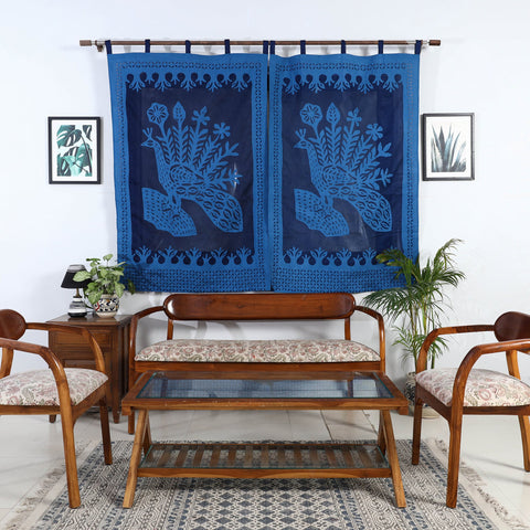 Peacock Cutwork Cotton Barmer Applique Window Curtain