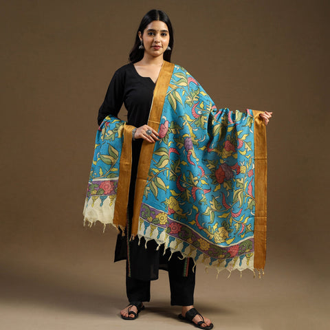 Pen Work Chanderi Silk Handpainted Kalamkari Dupatta