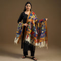 Blue Pen Work Chanderi Silk Handpainted Kalamkari Dupatta