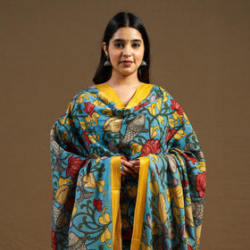 Blue - pen work chanderi silk handpainted kalamkari dupatta