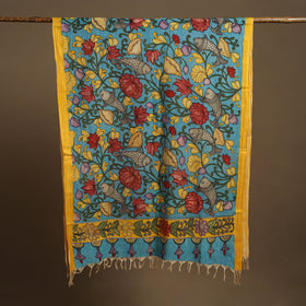 Blue - pen work chanderi silk handpainted kalamkari dupatta