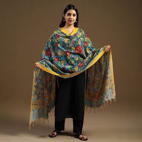 Blue - pen work chanderi silk handpainted kalamkari dupatta
