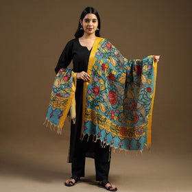 Blue - pen work chanderi silk handpainted kalamkari dupatta