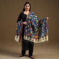 Blue Pen Work Chanderi Silk Handpainted Kalamkari Dupatta