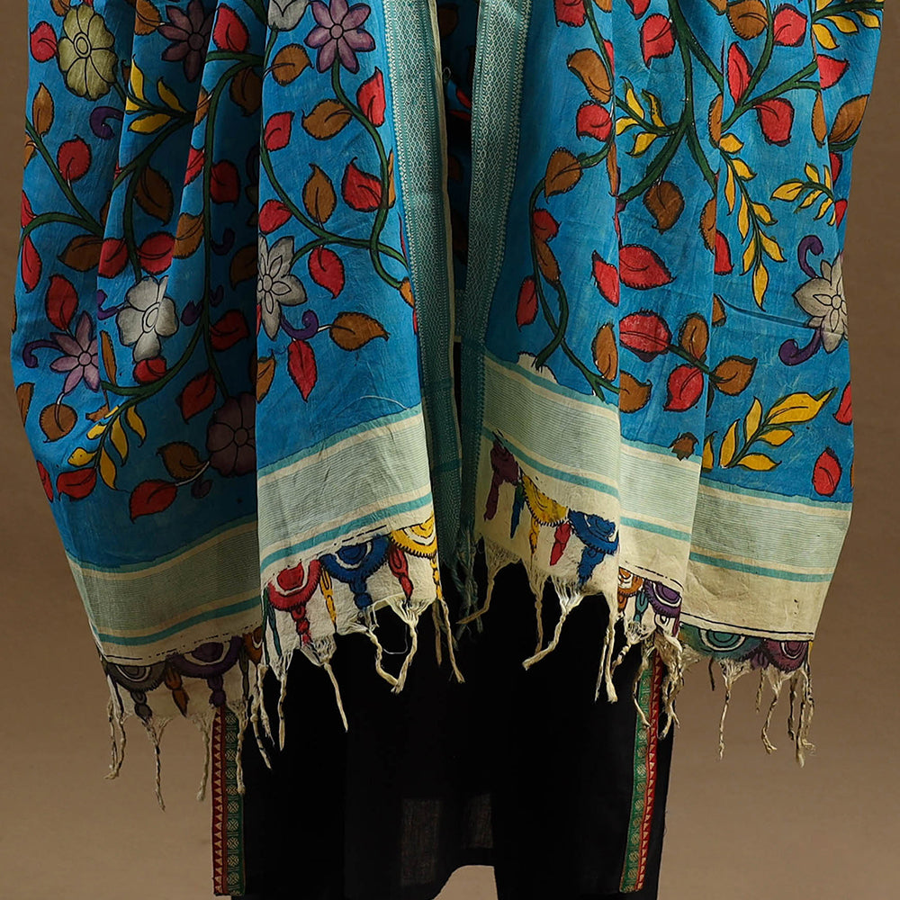 Blue - pen work mangalagiri cotton handpainted kalamkari