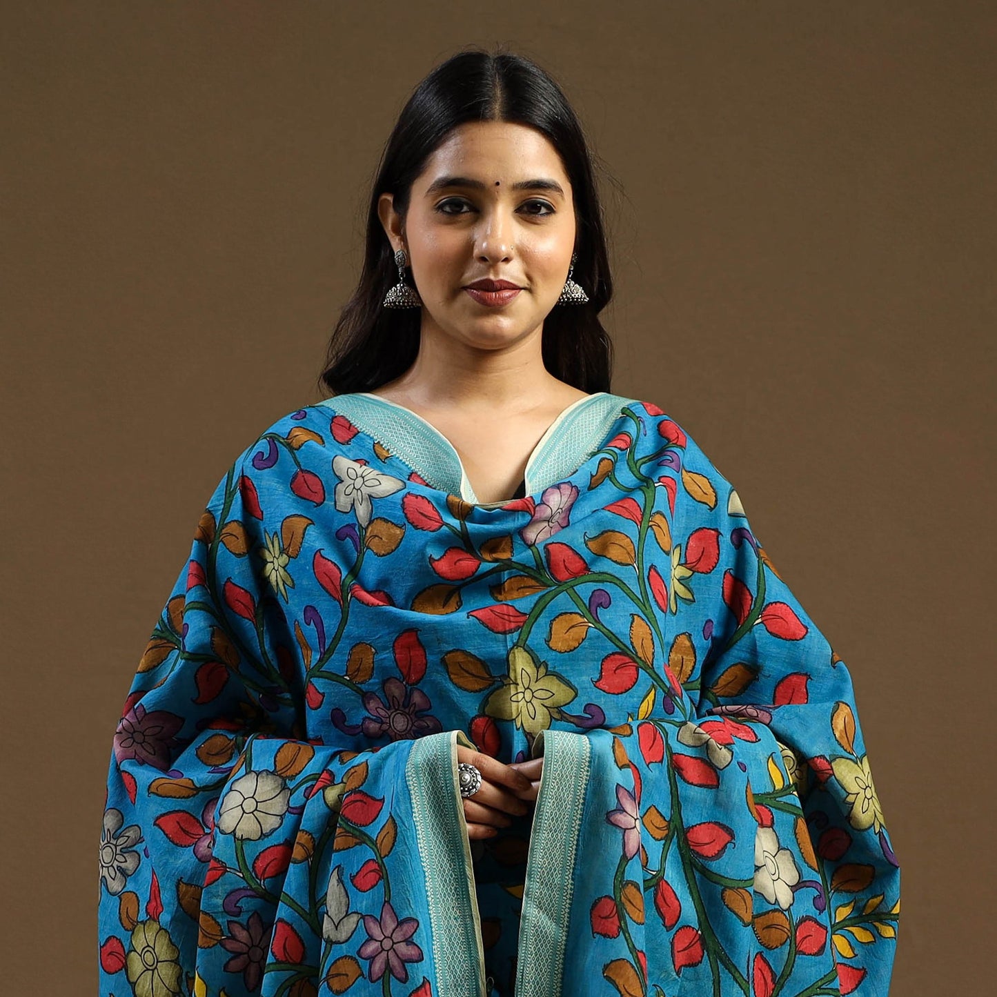 Blue - pen work mangalagiri cotton handpainted kalamkari