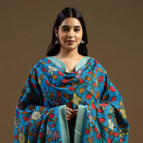 Blue - pen work mangalagiri cotton handpainted kalamkari