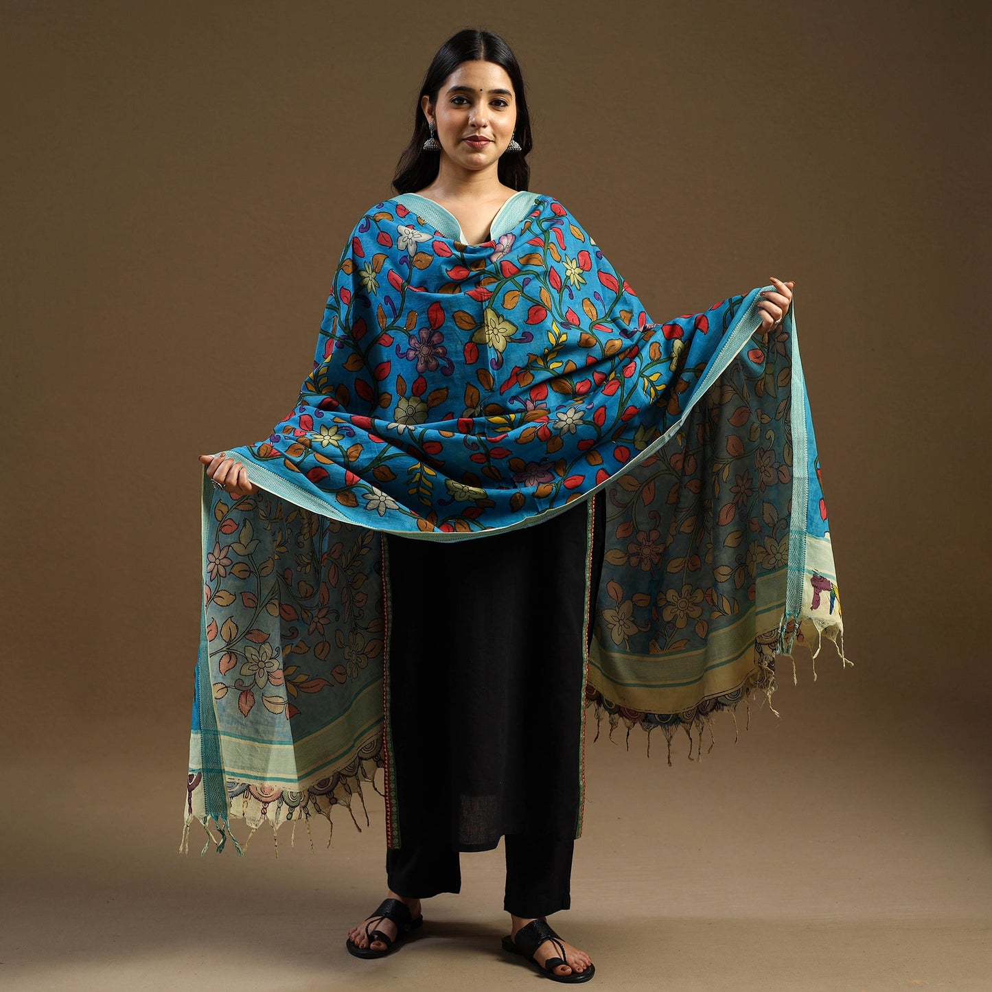 Blue - pen work mangalagiri cotton handpainted kalamkari