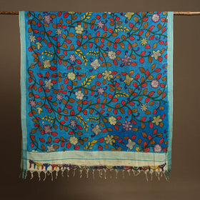 Blue - pen work mangalagiri cotton handpainted kalamkari