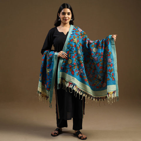 Blue - pen work mangalagiri cotton handpainted kalamkari