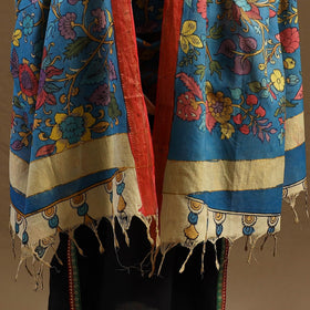 Blue Pen Work Mangalagiri Cotton Handpainted Kalamkari Dupatta