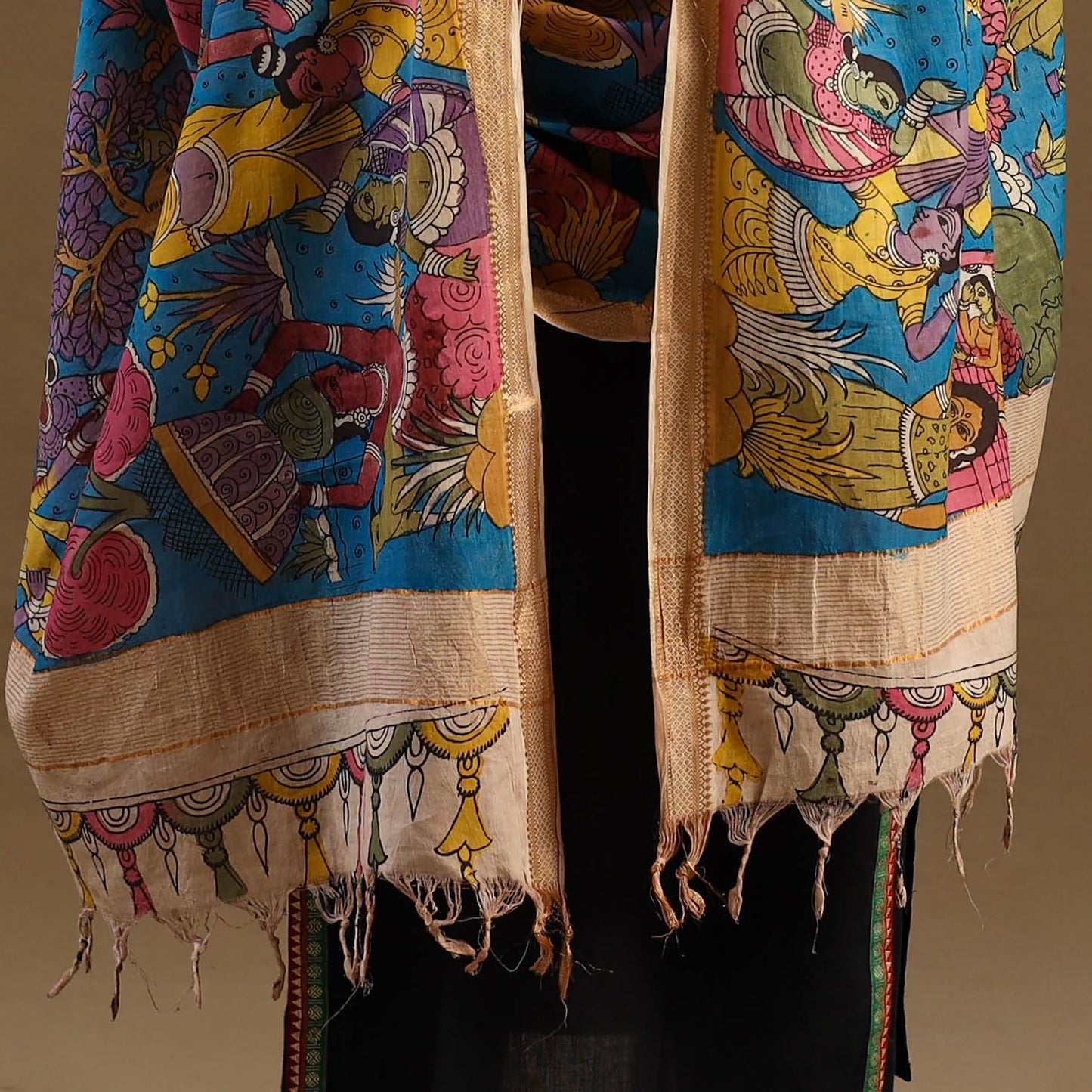 Pen Work Mangalagiri Cotton Handpainted Kalamkari Dupatta