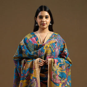 Pen Work Mangalagiri Cotton Handpainted Kalamkari Dupatta