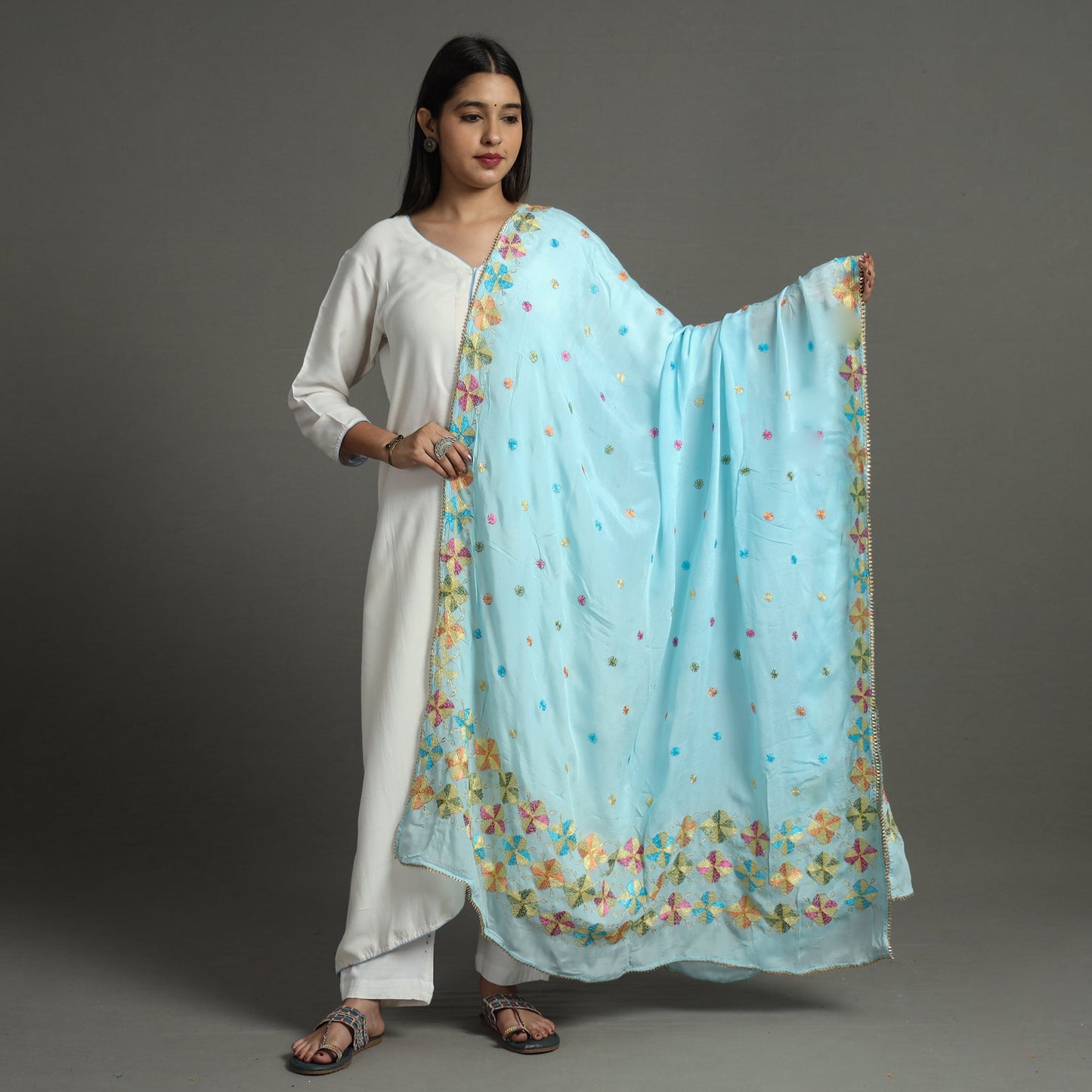 Buy Traditional Phulkari Hand Embroidery Semi Silk Chinnon Dupatta 60 Online at iTokri.com