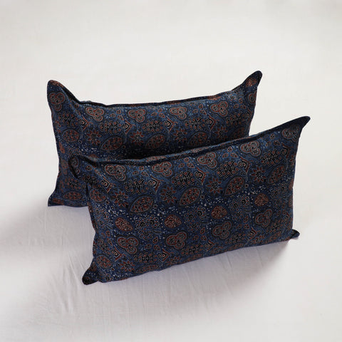 Buy Blue Ajrakh Block Print Pillow Cover (Set of 2)