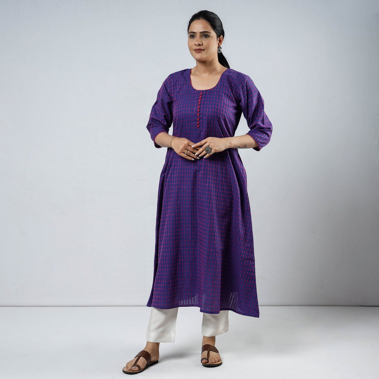 Buy Jacquard Cotton Long Kurta for Women