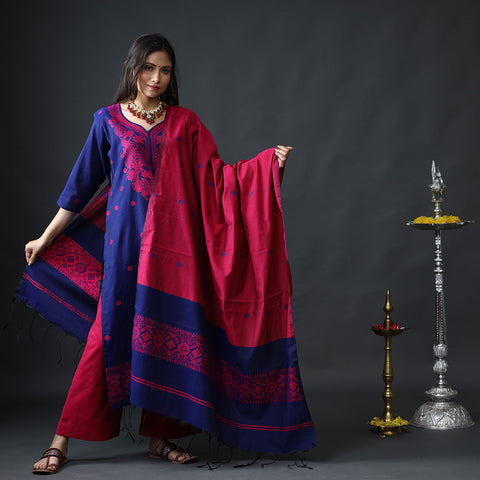 Jamdani Kurta with Palazzo & Dupatta Set