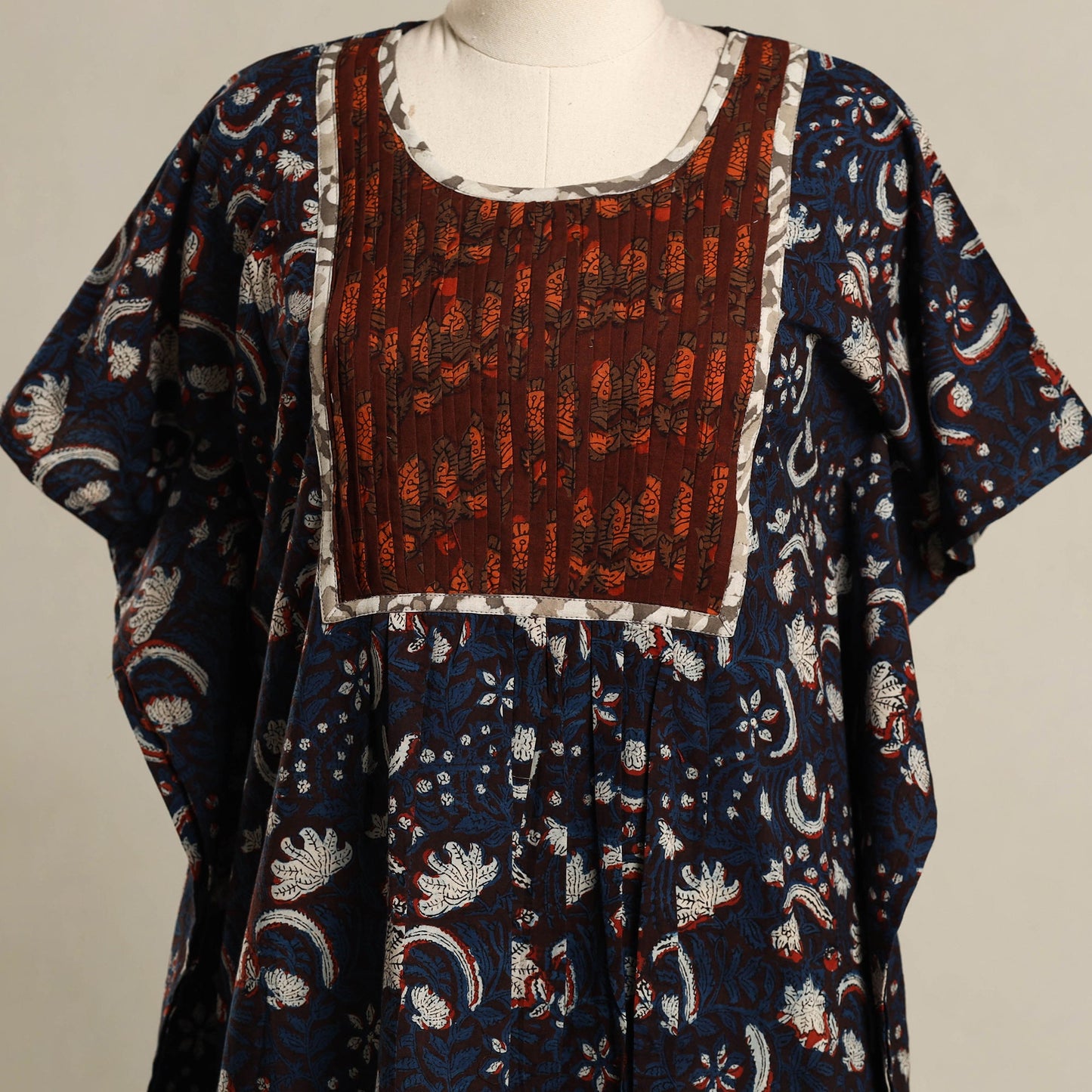 Blue - pintuck bagru mosaic fusion cotton kaftan (short) 41