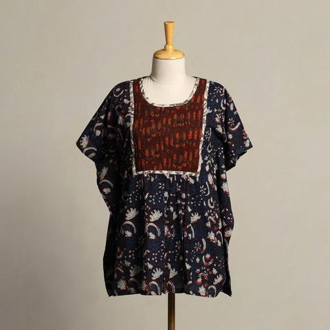 Blue - pintuck bagru mosaic fusion cotton kaftan (short) 41