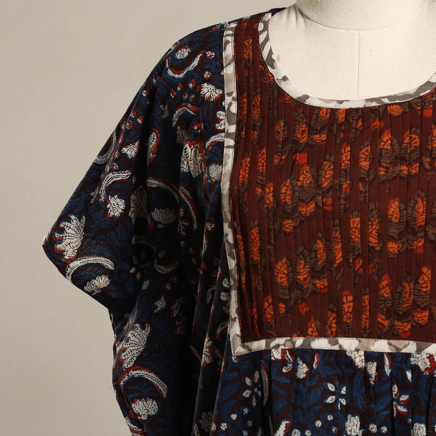 Blue - pintuck bagru mosaic fusion cotton kaftan (short) 41