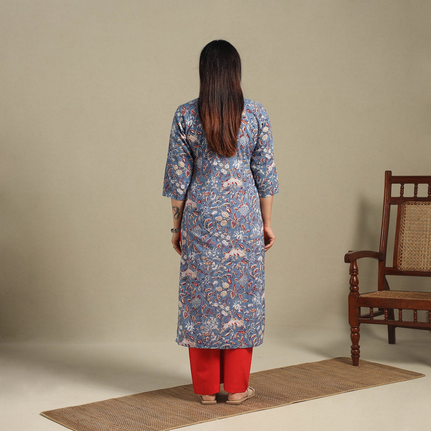 Blue - pintuck cotton straight sanganeri kurta 13