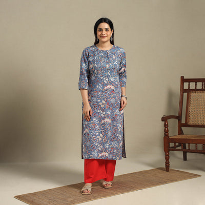 Blue - pintuck cotton straight sanganeri kurta 13