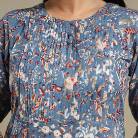 Blue - pintuck cotton straight sanganeri kurta 13